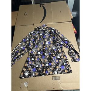 Alfred Dunner Button Up Brown Abstract‎ Blouse, Vintage Women's Top Shirt, Large